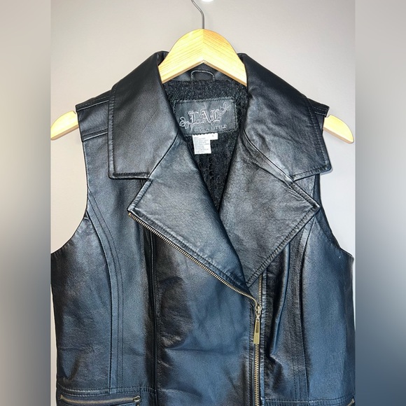 Black Leather Womens Vest Live a Little L 100% leather Zip - Picture 6 of 12